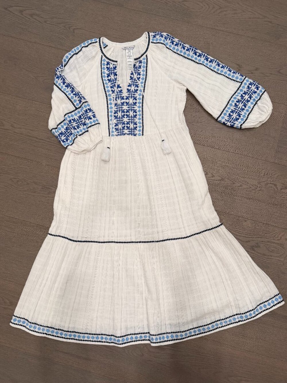 Tommy Bahama Womens White Blue Embroidered Cotton Gauze Midi Dress S - Picture 2 of 7